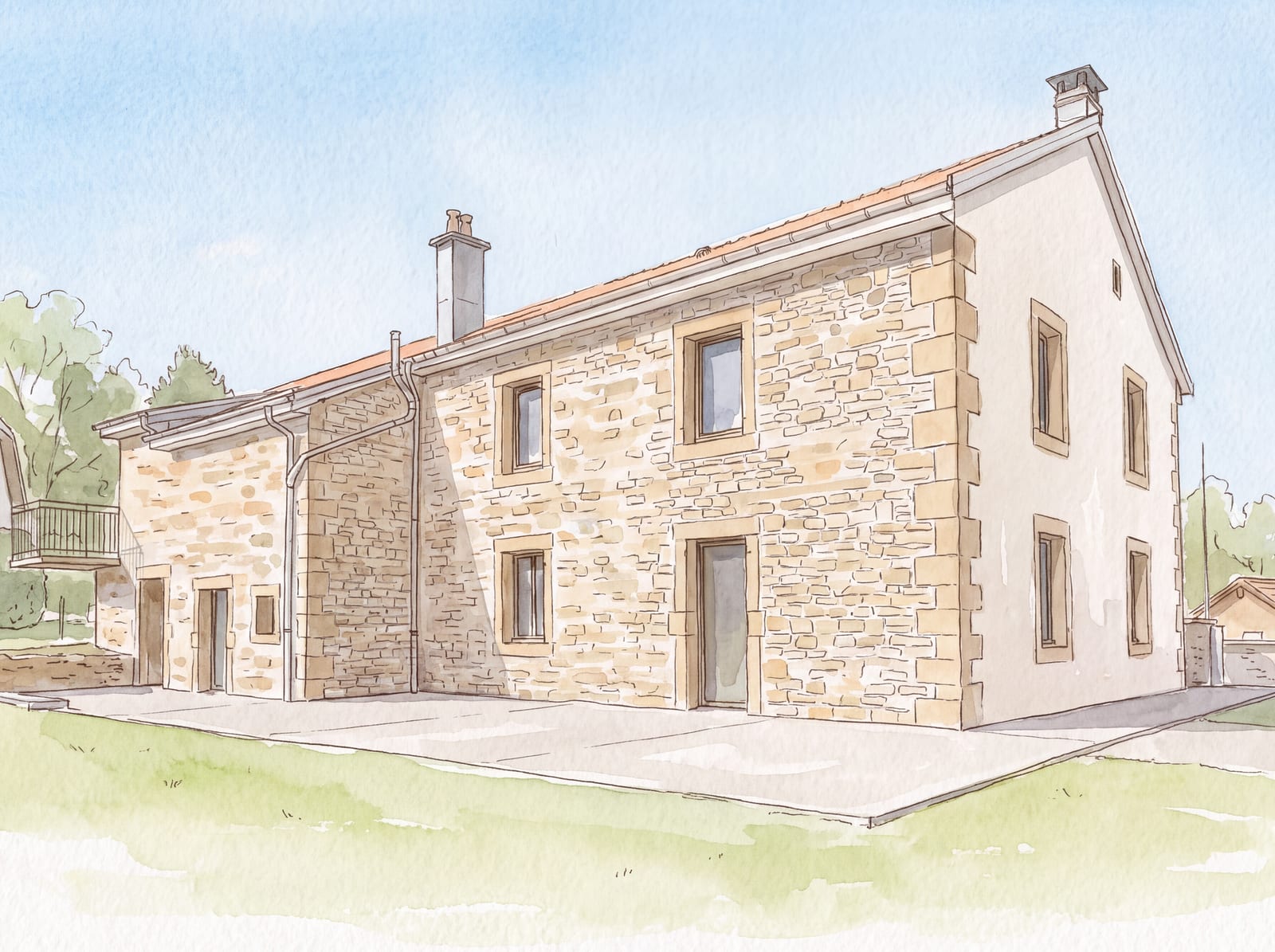 Croquis aquarelle de prévisualisation du projet de façade
