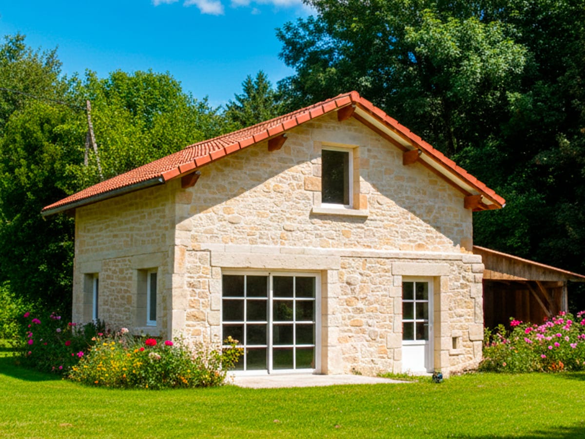 Petite maison entièrement habillée en imitation pierre de Bourgogne